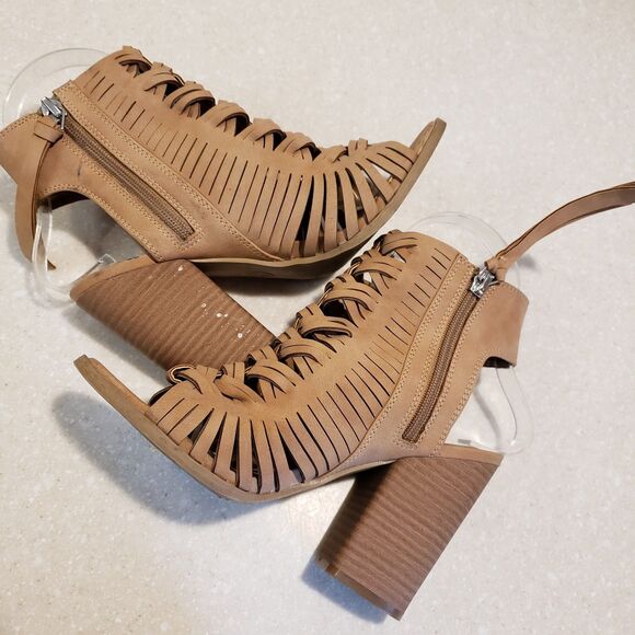 Dolce Vita Boots Womens 6 Cut Out Ankle Booties Brown Faux Leather Open Toe Zip - Picture 4 of 7